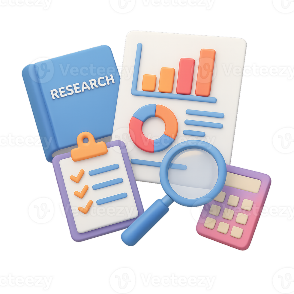 Simple 3D Transparent Design Elements for Research and Analysis png