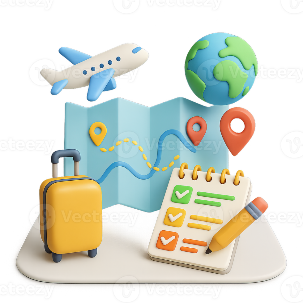 Simple 3D Travel Planning Icons for Tour Creation and Organization png