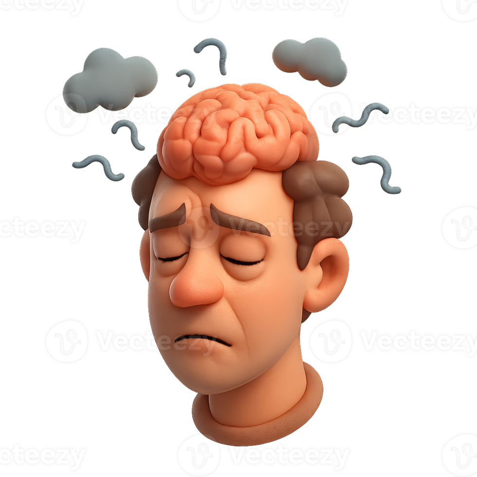Concept Illustration of Brain Fatigue with Expressions and Emotions png