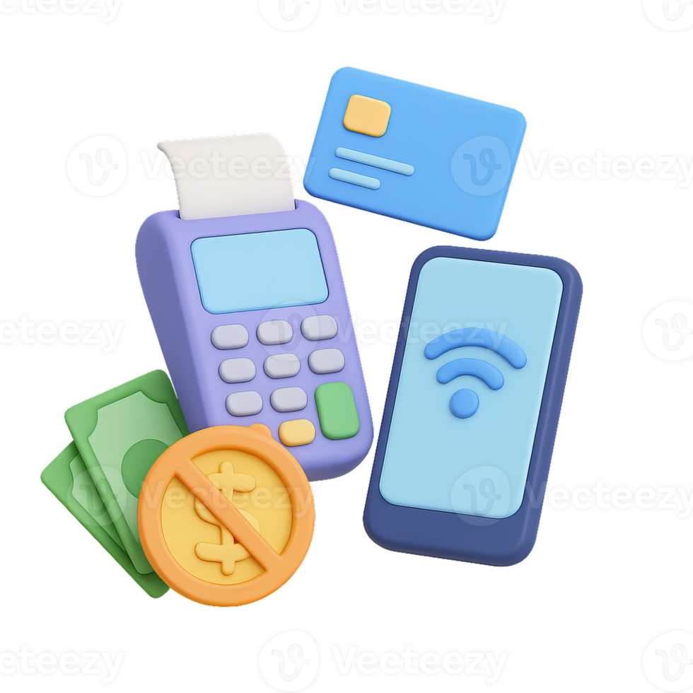 Modern Cashless Transactions Concept with Card Reader and Currency png