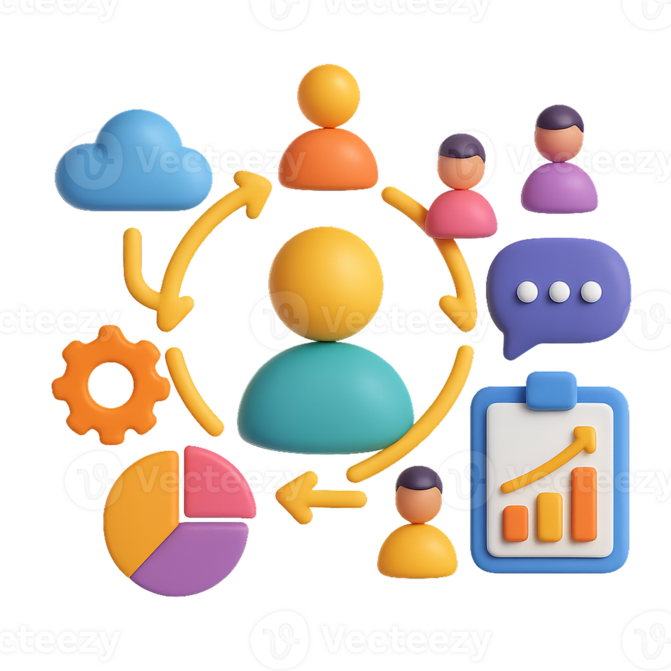 Colorful 3D Icons for Customer Management and Interaction Concepts png