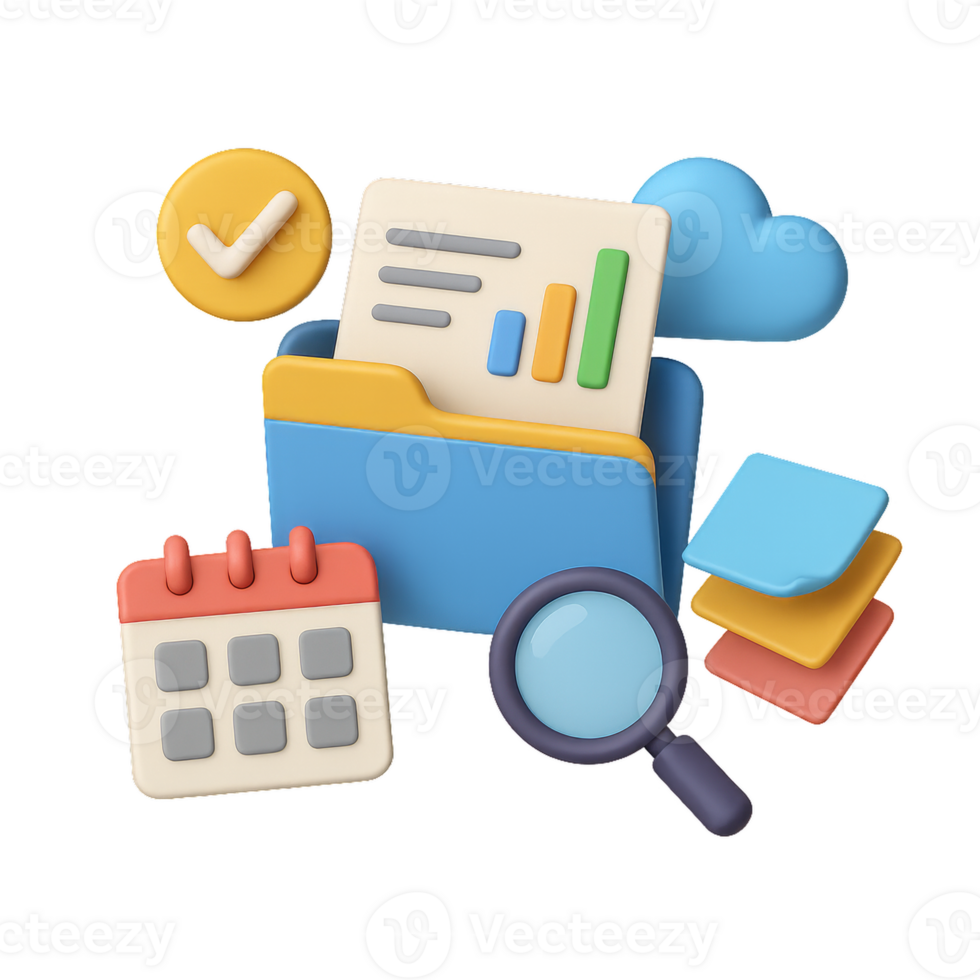 3D Digital Organization Tools and Simple Composition Elements png