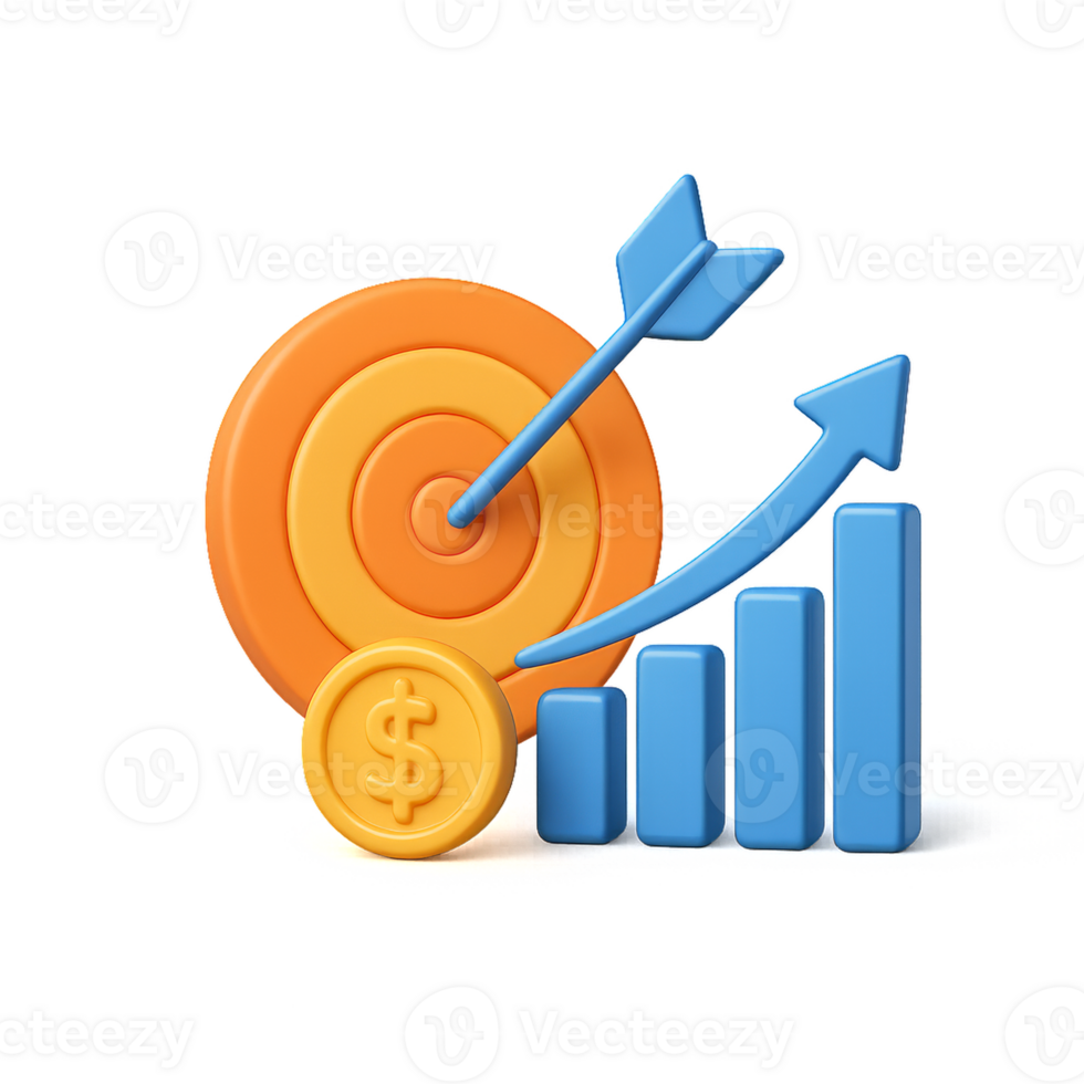 AI Business Growth Strategy with Graph and Target Icons png