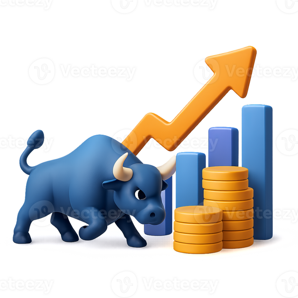 3D Business Innovation with Bull and Graph Rising Investment Trends png