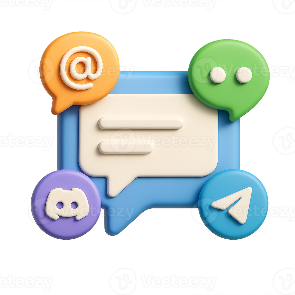 3D Isolated Simple Model of Colorful Messaging Icons and Bubbles png