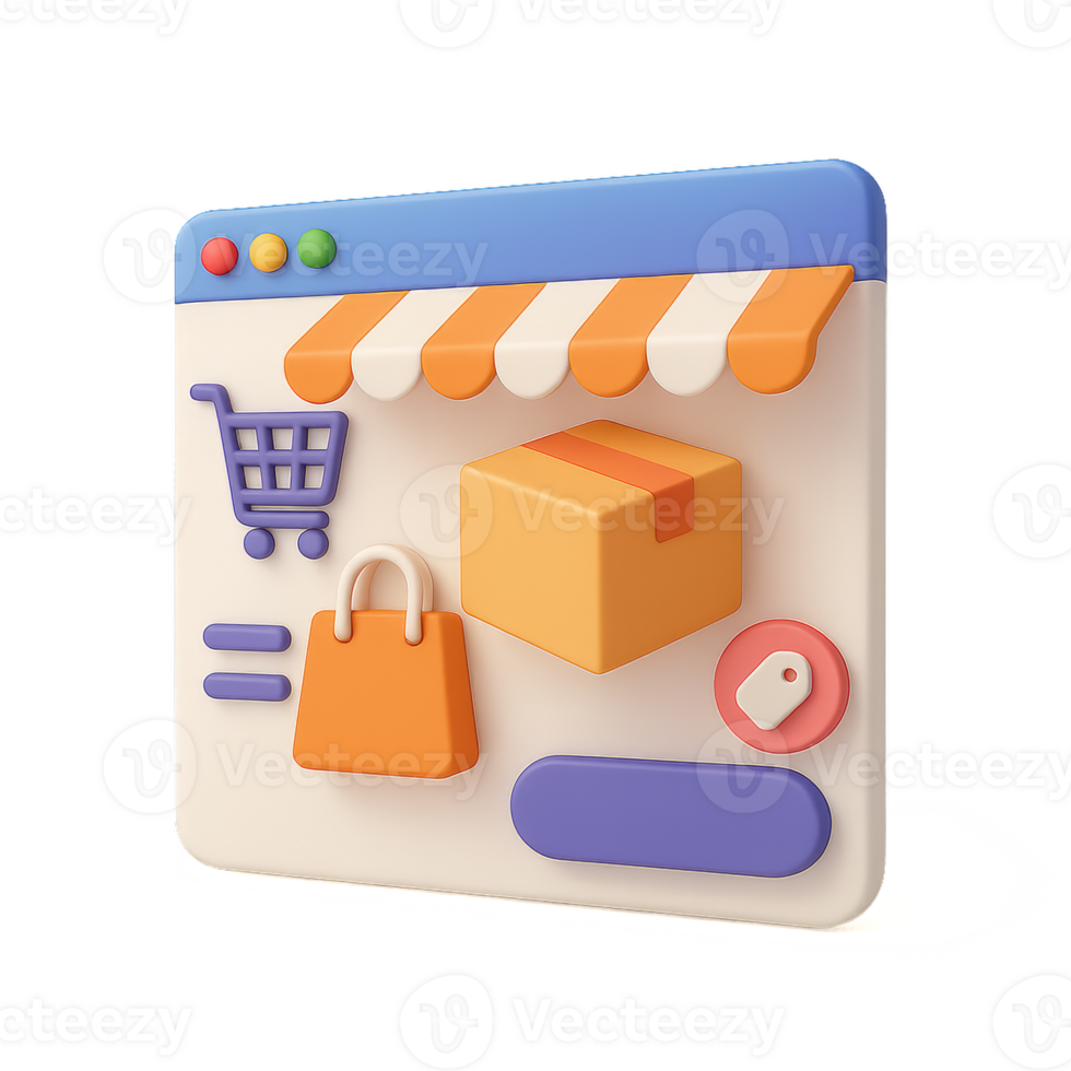 3D Simple eCommerce Design with Shopping Cart and Package Icons png