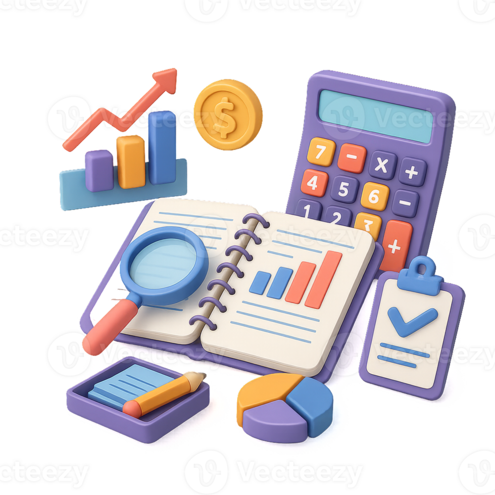 3D Simple Accounting System Elements for Financial Visualization png