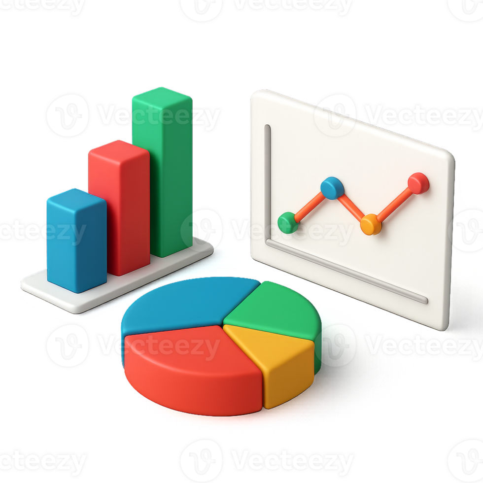simples 3d dados visualização com Barra gráfico, linha gráfico, e torta gráfico png