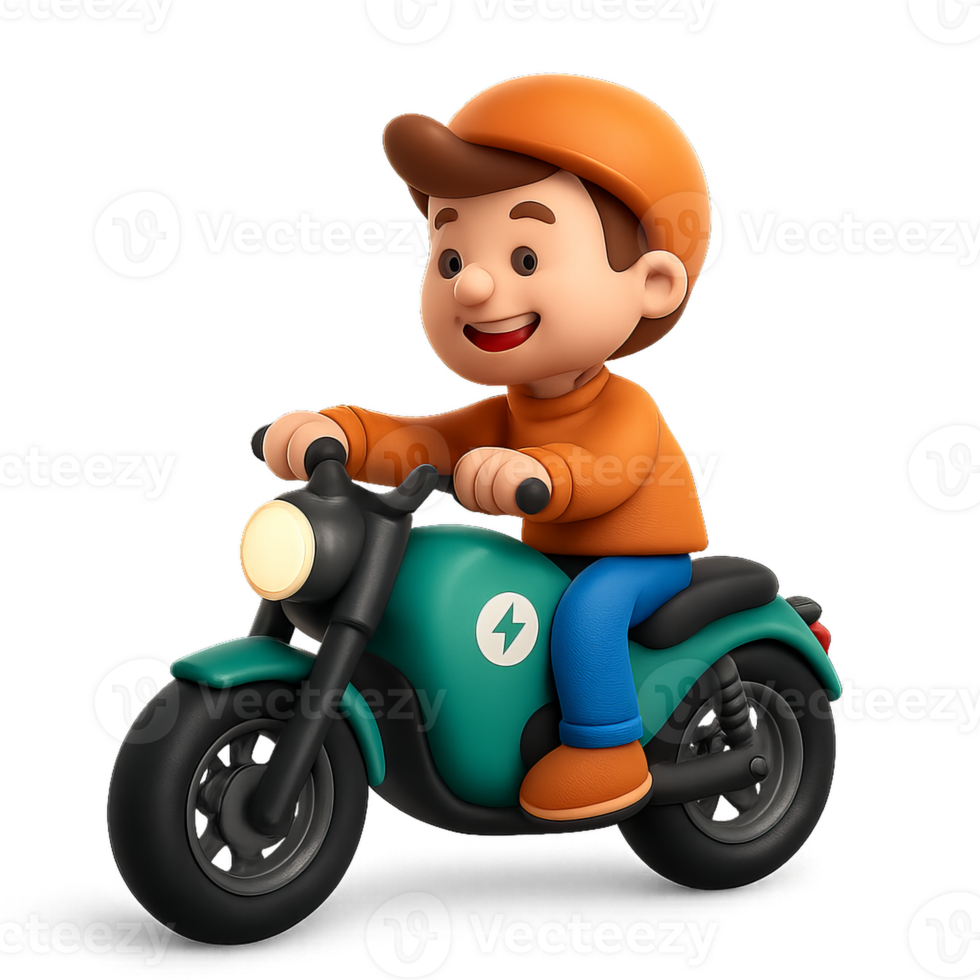 Colorful Cartoon Character Riding an Electric Motorcycle in Style png