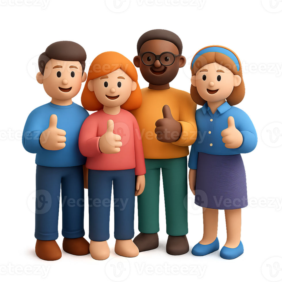 Friendly 3D Team of Young People Giving Thumbs Up in Dynamic Poses png