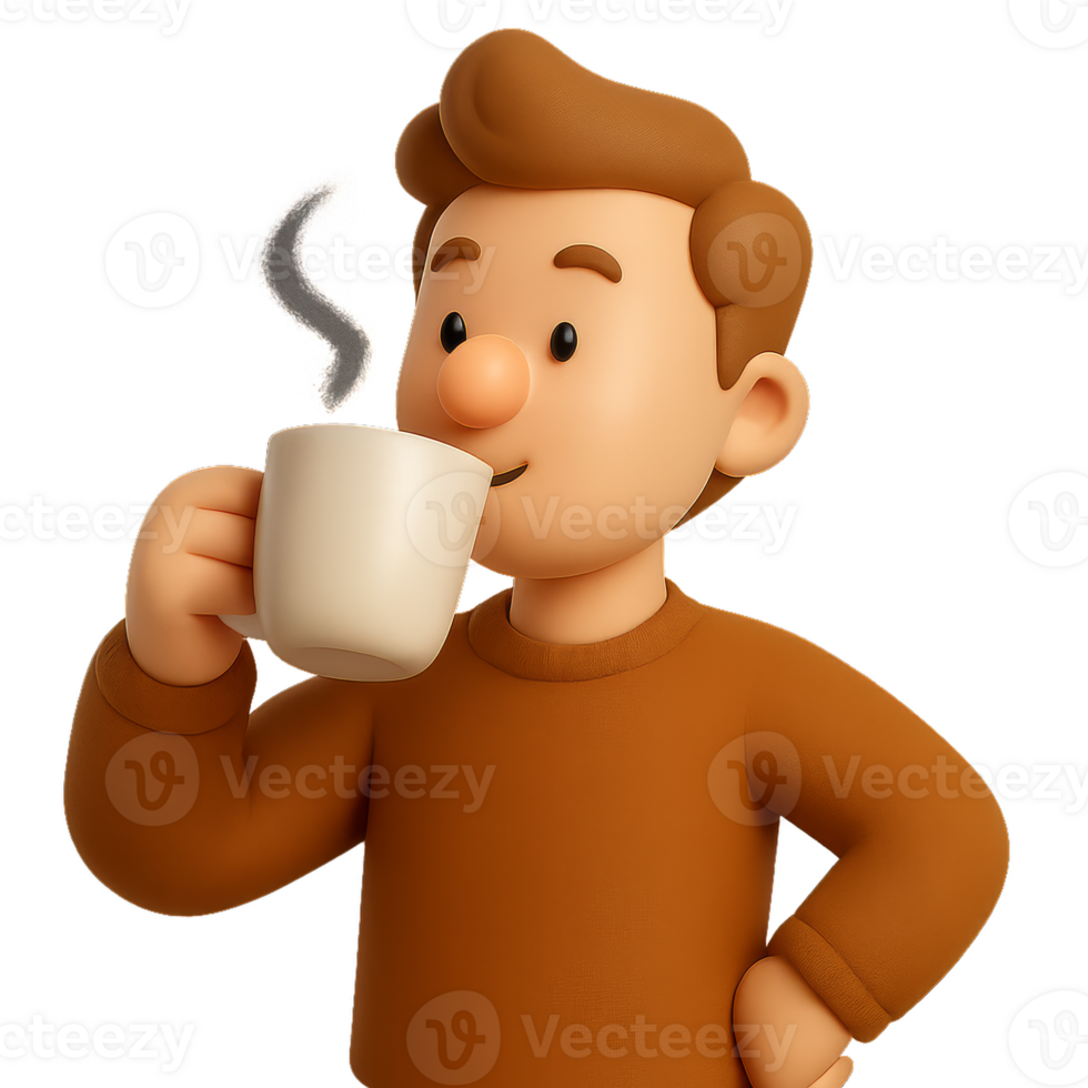 Cartoon Character Enjoying a Warm Cup of Coffee in a Delightful Style png