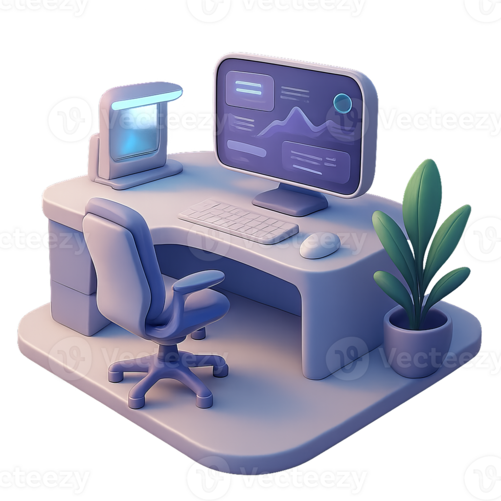 Modern Futuristic Office Workspace with Simple Design Elements png