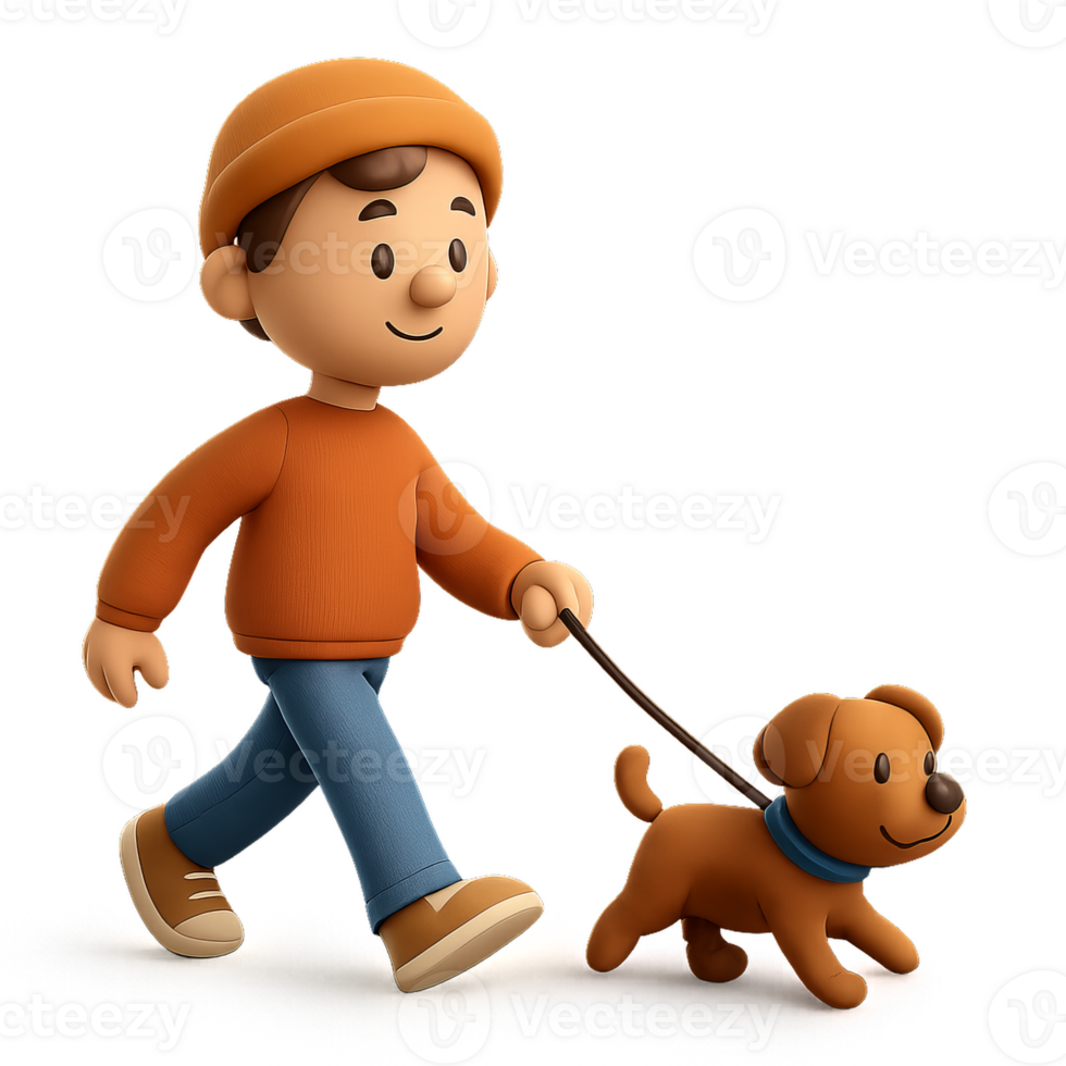 3D Character Walking a Dog in a Simple and Playful Scene png