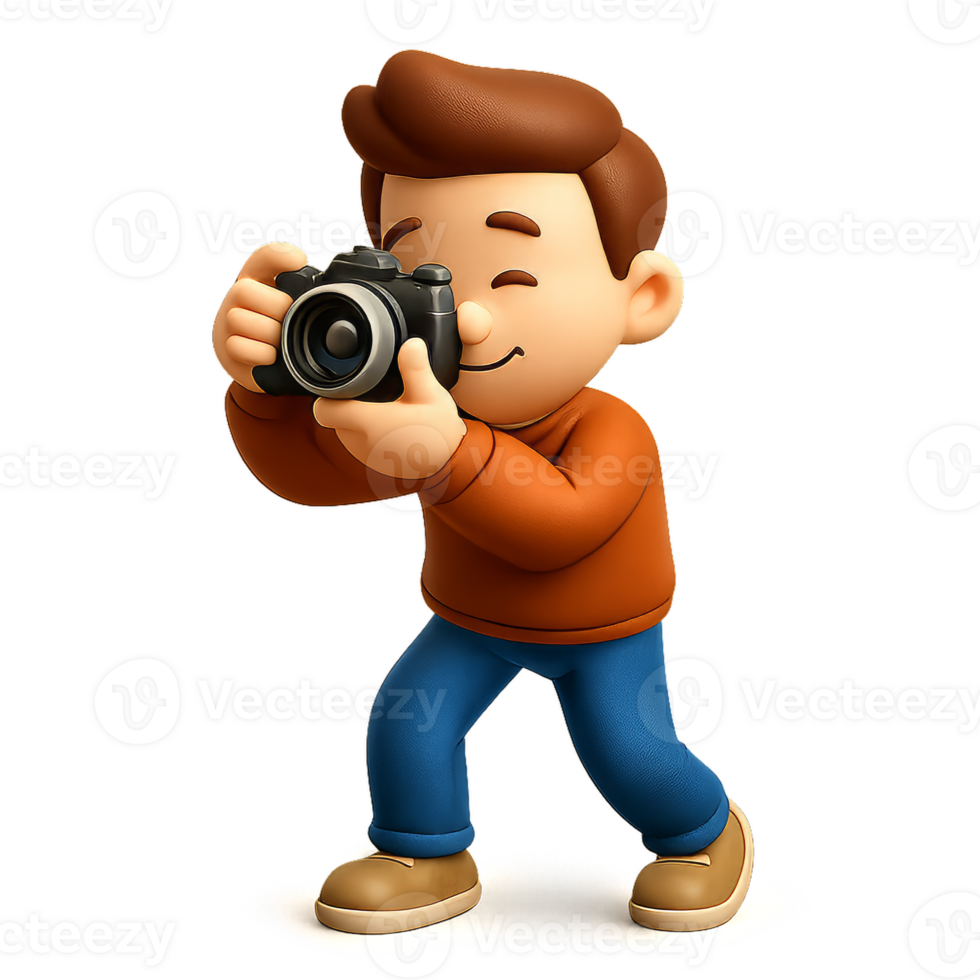 Cartoon Photographer Character with Camera in Bright Colors png