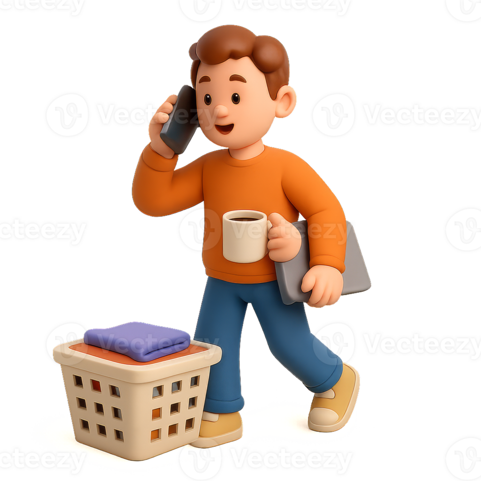 Cartoon Character Engaging in Daily Life Activities at Home png