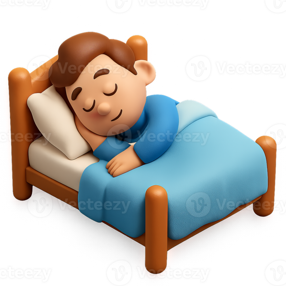 3D Cartoon Character Sleeping on Bed in Simple Style Illustration png