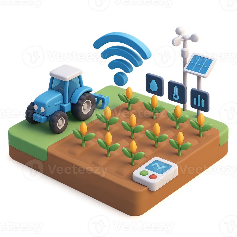 3D Smart Farm Illustration with IoT Devices and Crops in Garden png