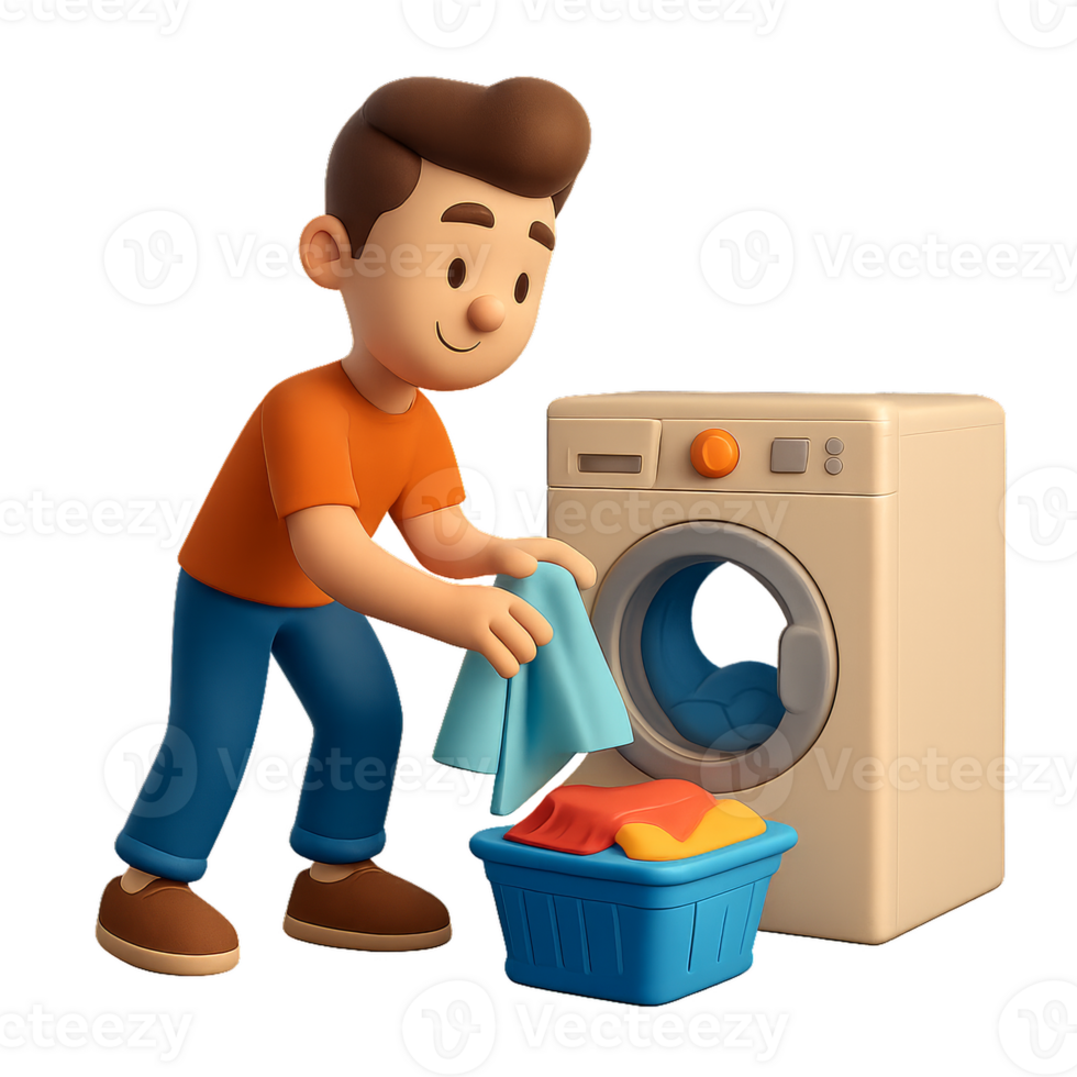 Cartoon Character Doing Laundry on a Bright Day in Simple Style png
