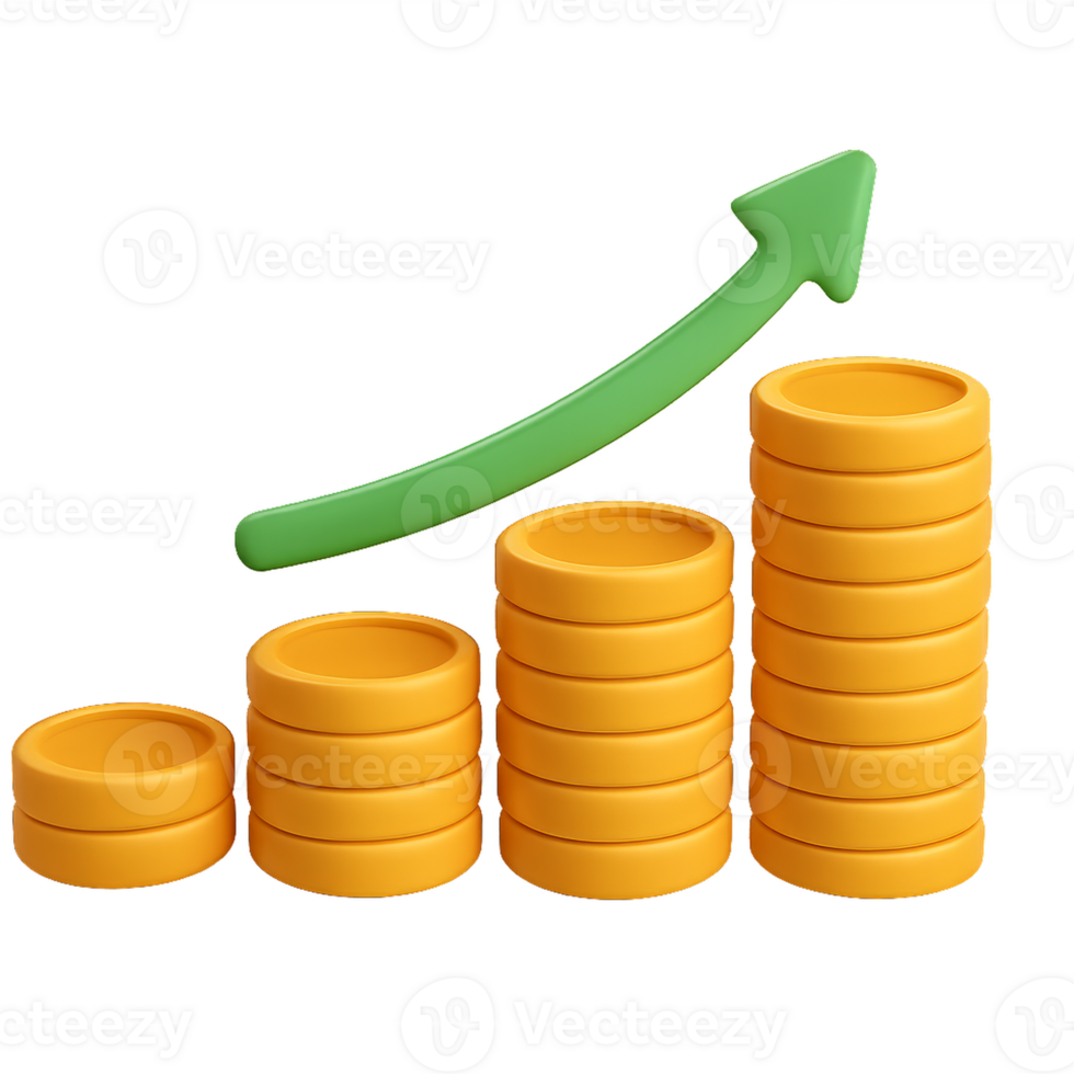 3D Stacked Coins Illustrating Financial Growth and Investment Trends png