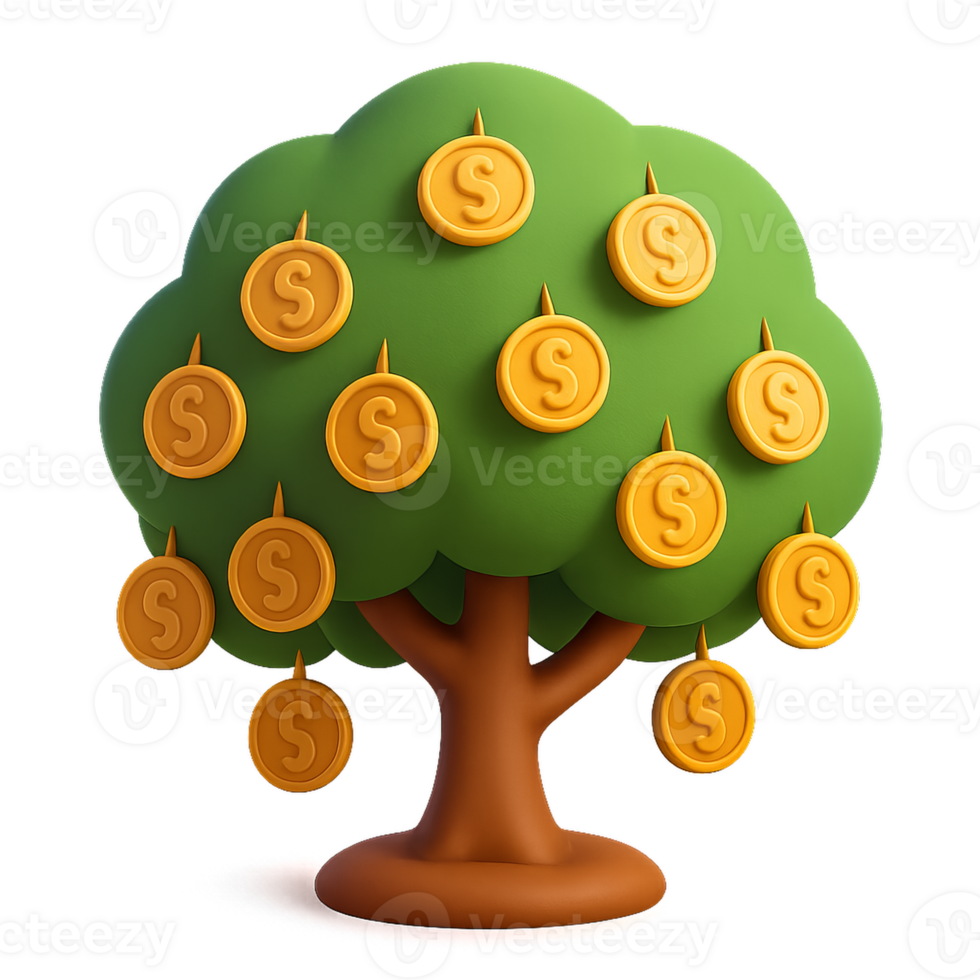 3D Simple Money Tree with Coins for Financial Concepts png