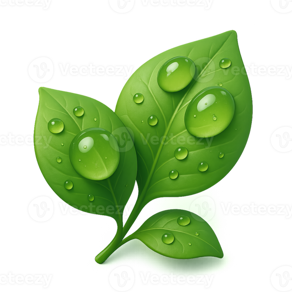 3D Water Droplets on Green Leaves with Fresh and Natural Appeal png