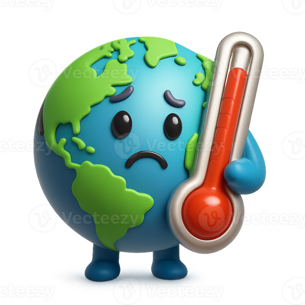 Earth Character with Thermometer Depicting Rising Temperature Concerns png