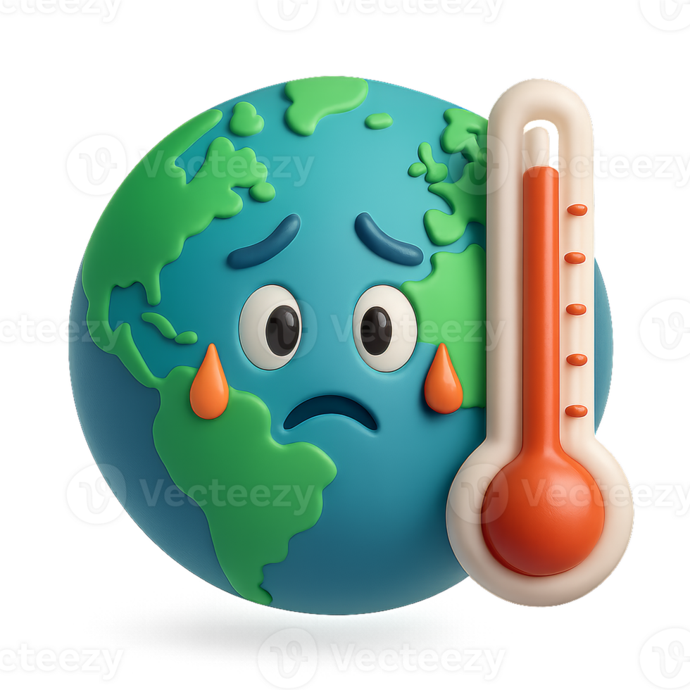 Concerned Earth with Thermometer Highlighting Rising Temperature Issues png