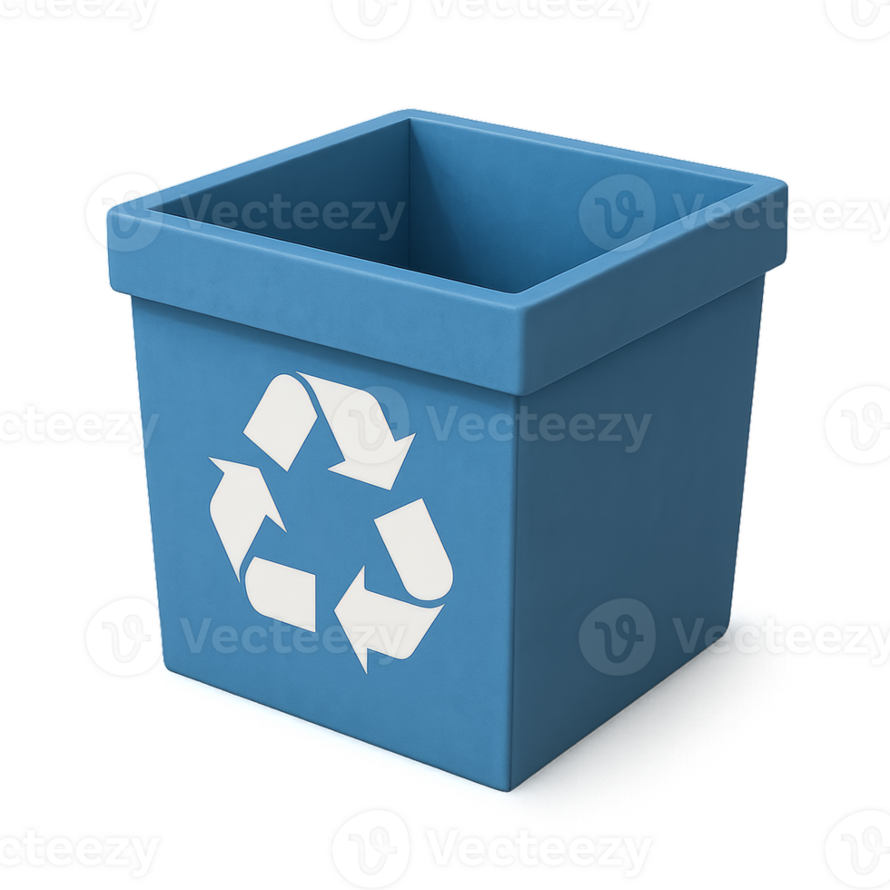 Simple 3D Paper Box with Recycling Symbol in Blue Color png