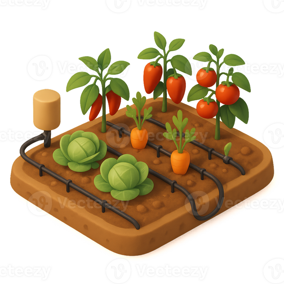 Colorful 3D Vegetable Garden with Carrots, Tomatoes, and Lettuce png
