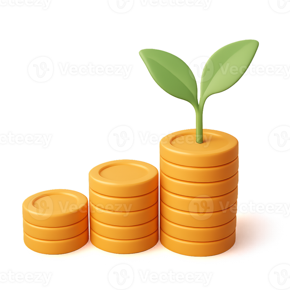 Growing Coin Stack with Green Sprout Illustrating Financial Growth png