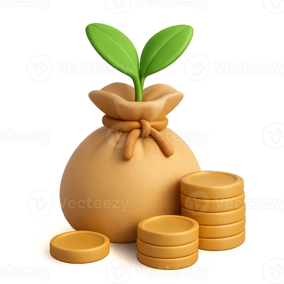 Growth Concept with Money Bag and Coins Symbolizing Prosperity png