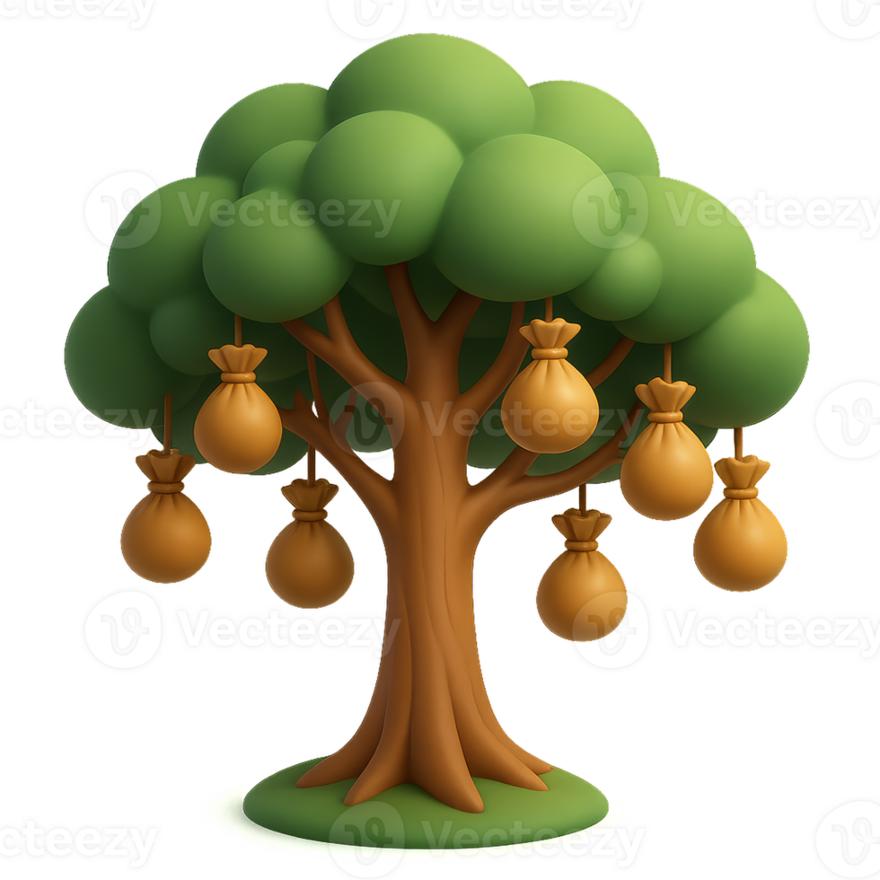 Abundant Tree with Money Bags Representing Wealth and Prosperity png