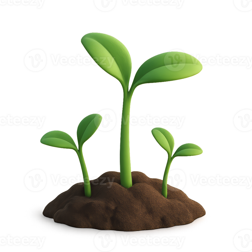 3D Rendering of Seedlings Growing in Soil, Nature Sustainability Concept png