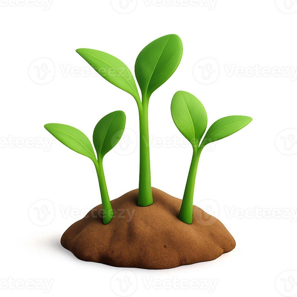 3D Render of Fresh Seedlings Growing from Soil in Simple Design png