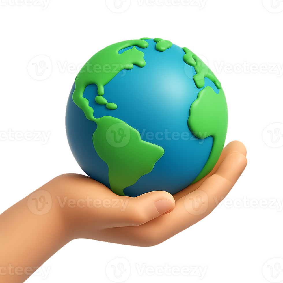 Hand Holding Earth Globe Icon with Vibrant Colors and Details png