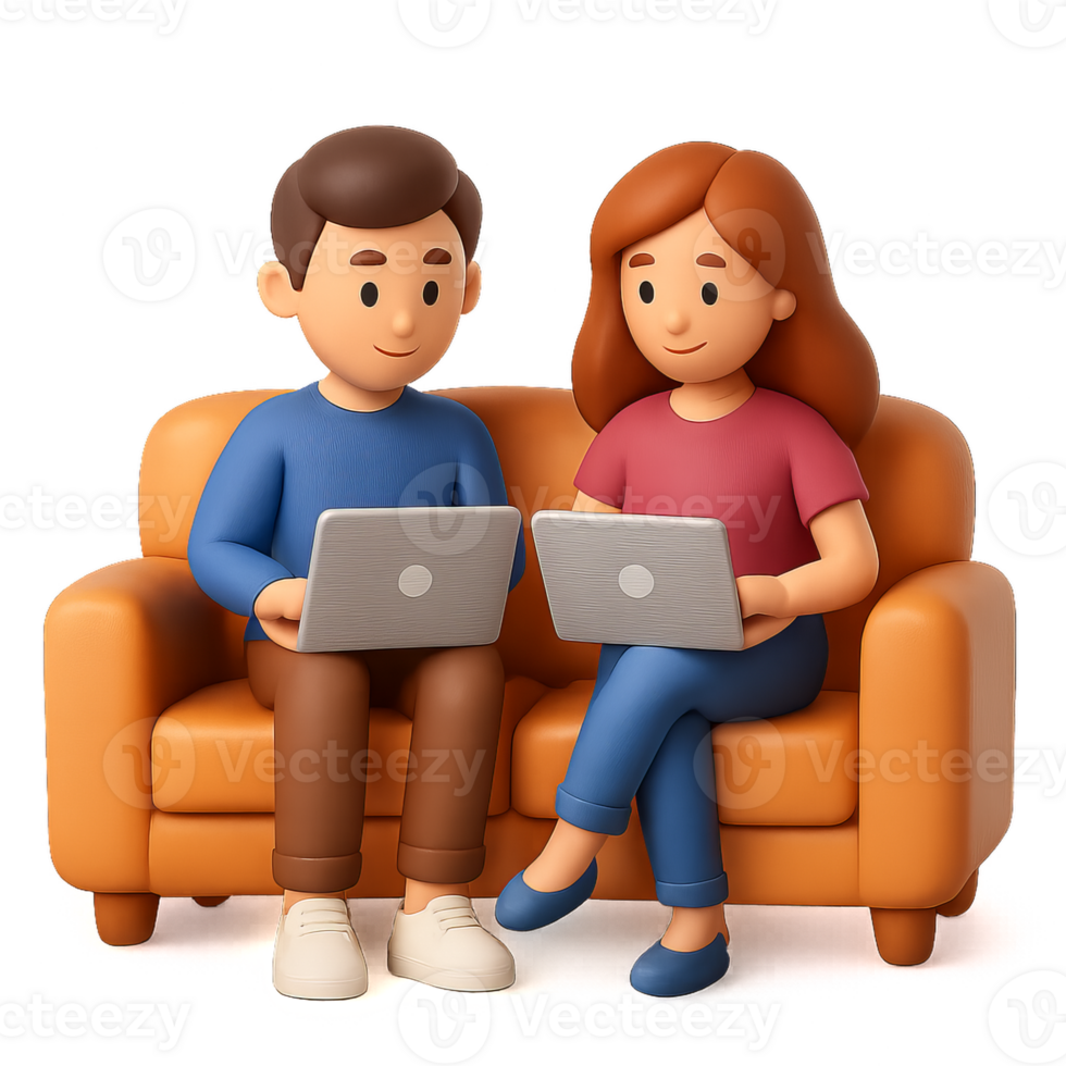 Remote Work Vibes with Friends on a Cozy Couch Setting png