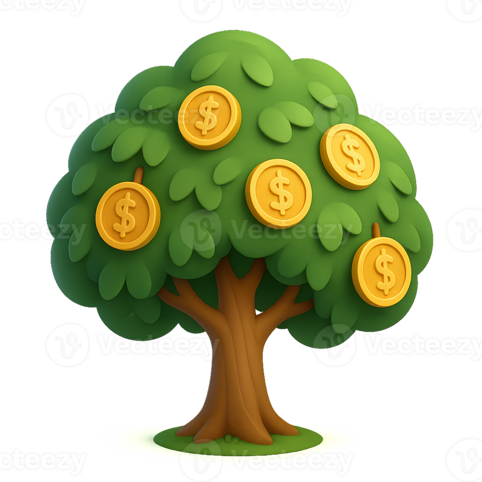3D Simple Money Tree with Coins, Ideal for Financial Concepts and Growth png