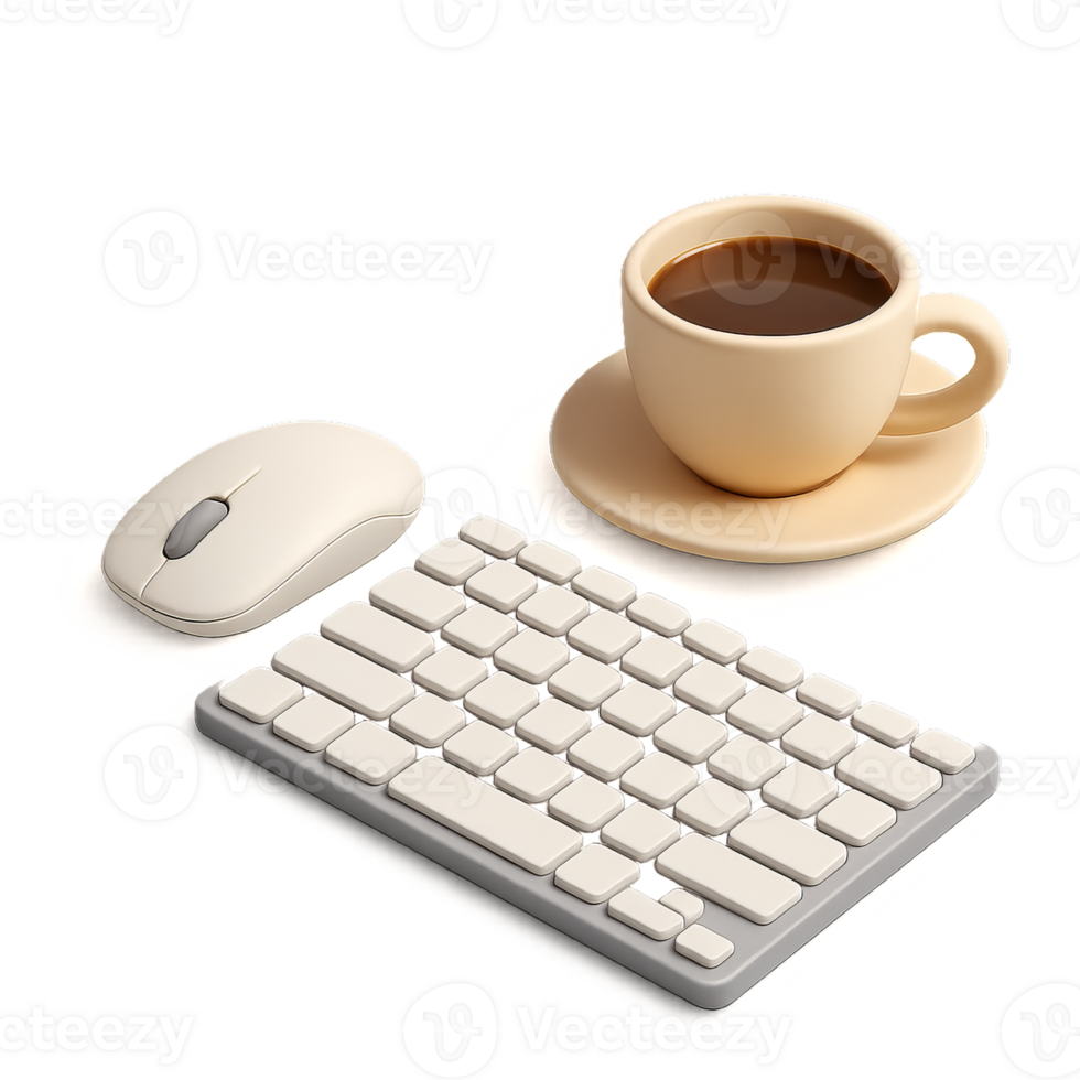 Simple Tech Essentials Trio of Keyboard, Mouse, and Coffee Cup png