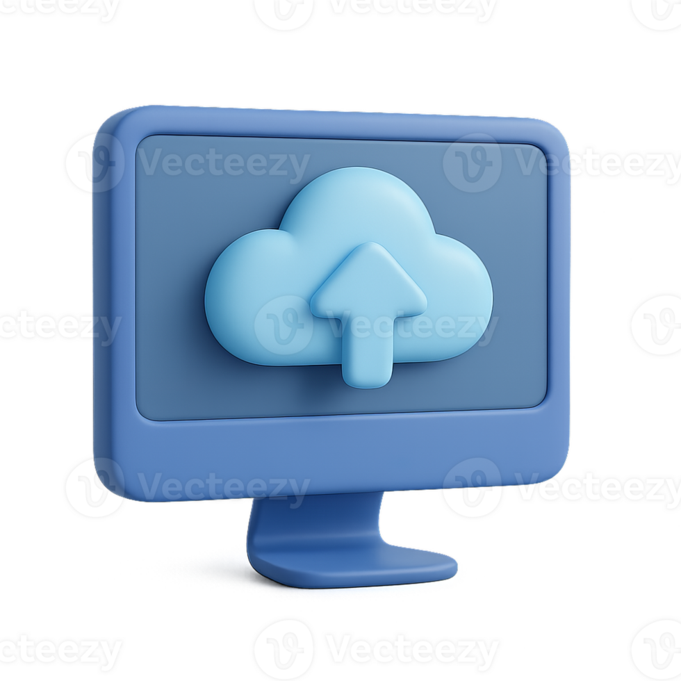 3D Cloud Storage Icon on Computer Monitor for Digital Solutions png