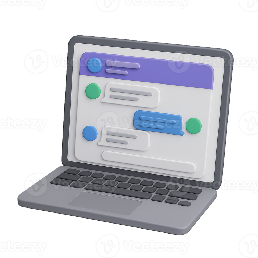 3D Computer Chat Interface with Colorful Simple Design png