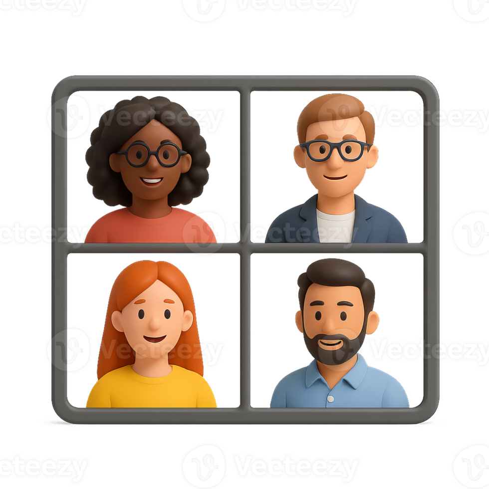 Diverse Group of People in Virtual Meeting Setting with Simple Design png