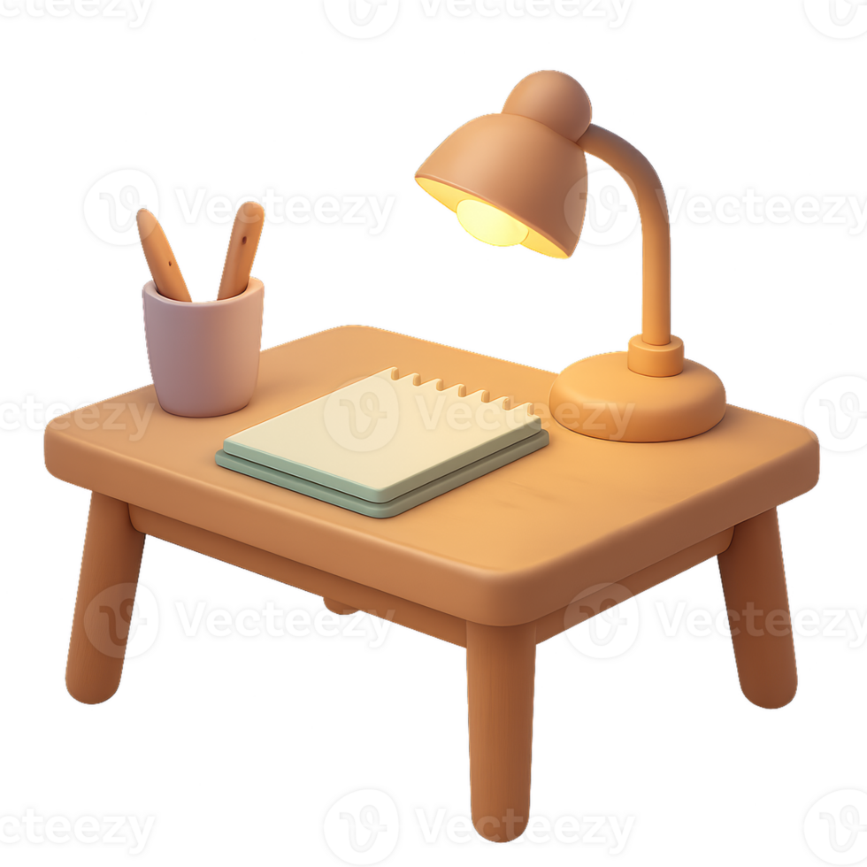 Simple 3D Desk Setup with Lamp and Notepad for Creative Spaces png