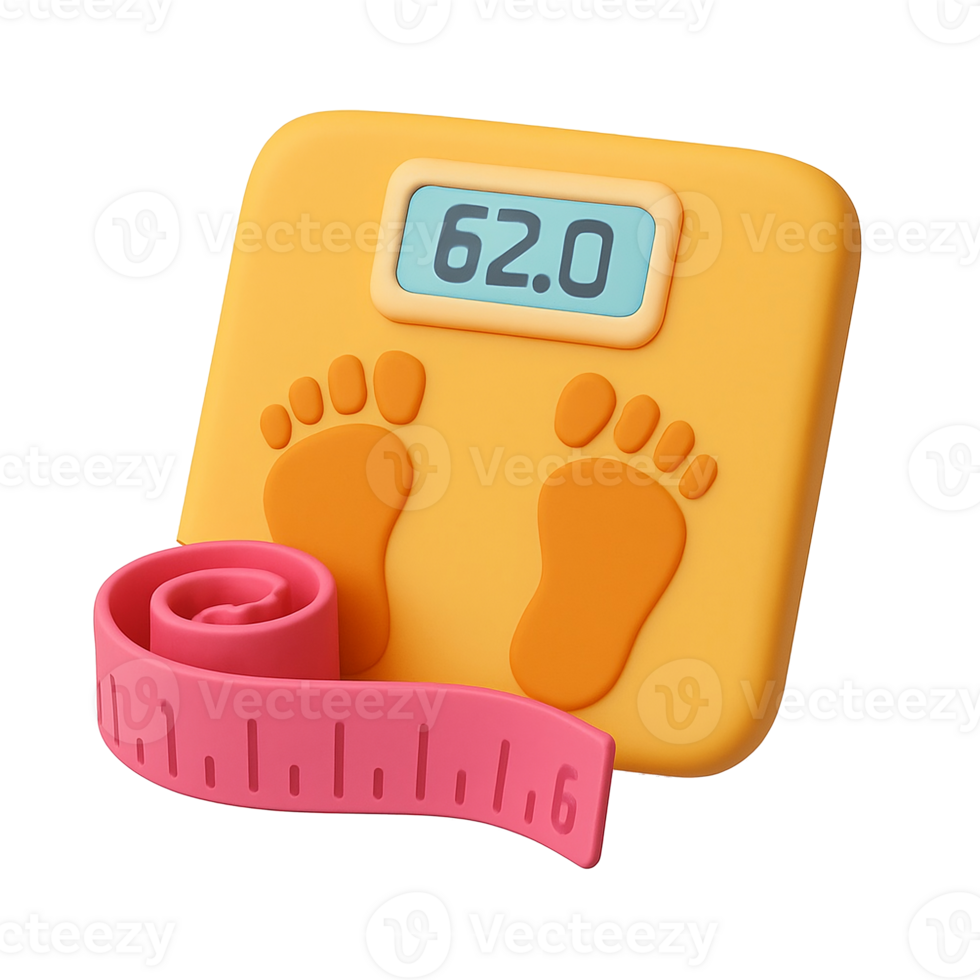 3D Illustration of Digital Weight Scale and Tape Measure png