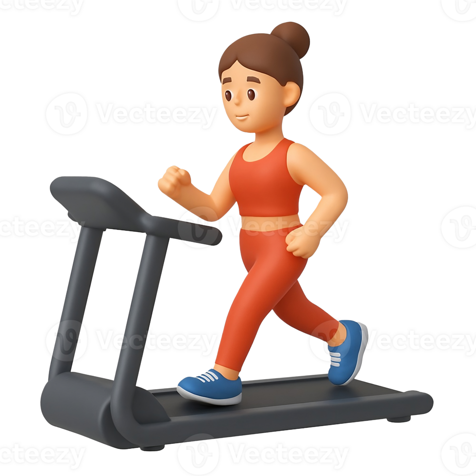 3D Illustration of Woman Running on Treadmill for Fitness png