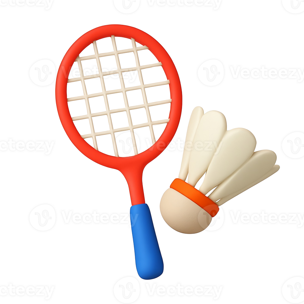 3D Illustration of Badminton Racket and Shuttlecock on White Background png