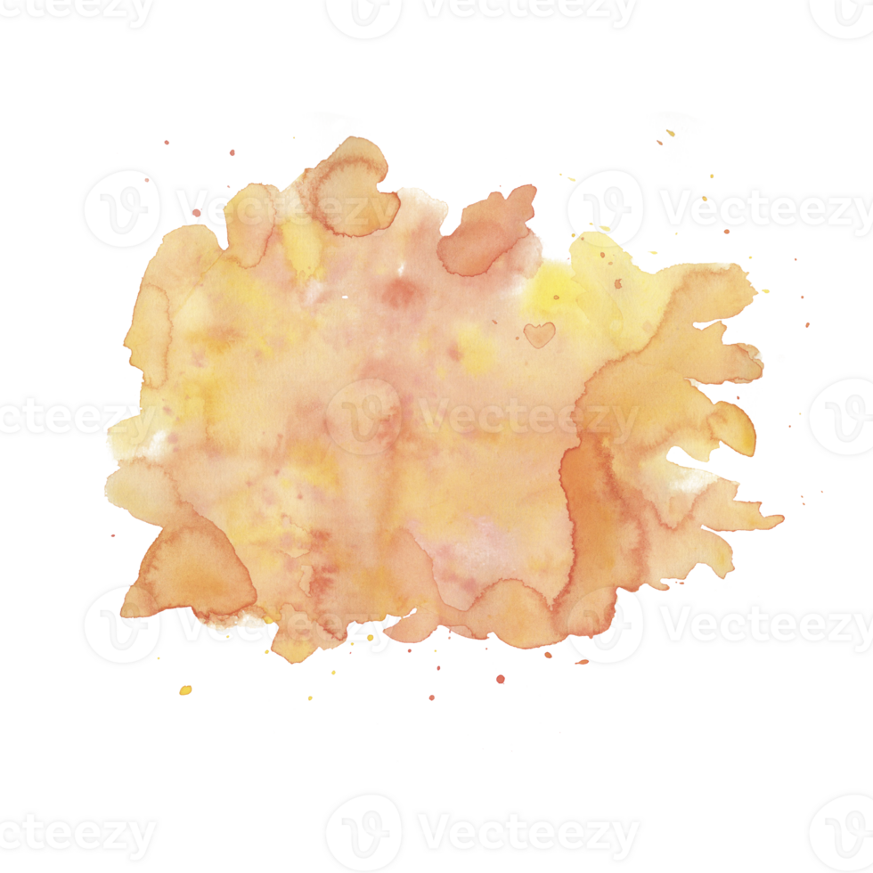 Hand-painted watercolor background in vibrant yellow-orange tones with subtle red accents and a soft organic texture. Abstract stains, splashes, and brush marks ideal for natural, eco-friendly design png