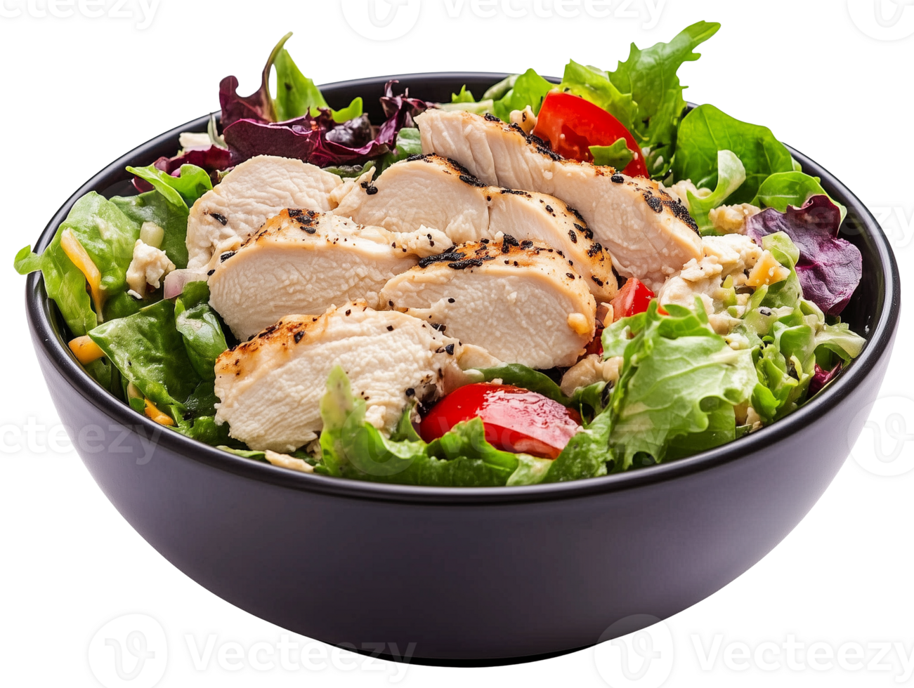 Delicious Grilled Chicken Salad in a Black Bowl png