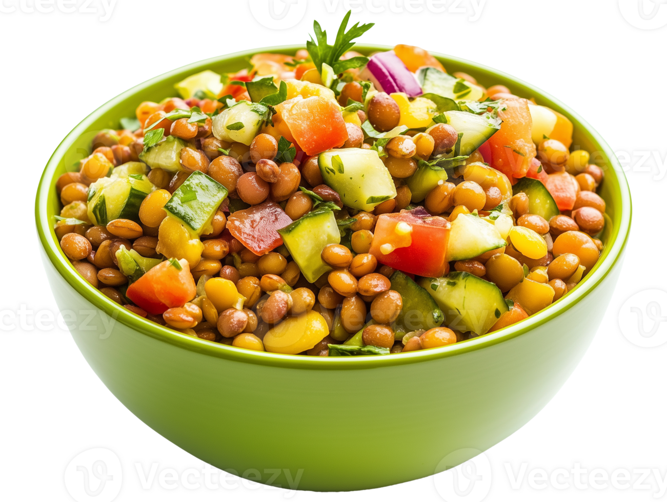 Delicious and Healthy Lentil Salad in a Green Bowl png