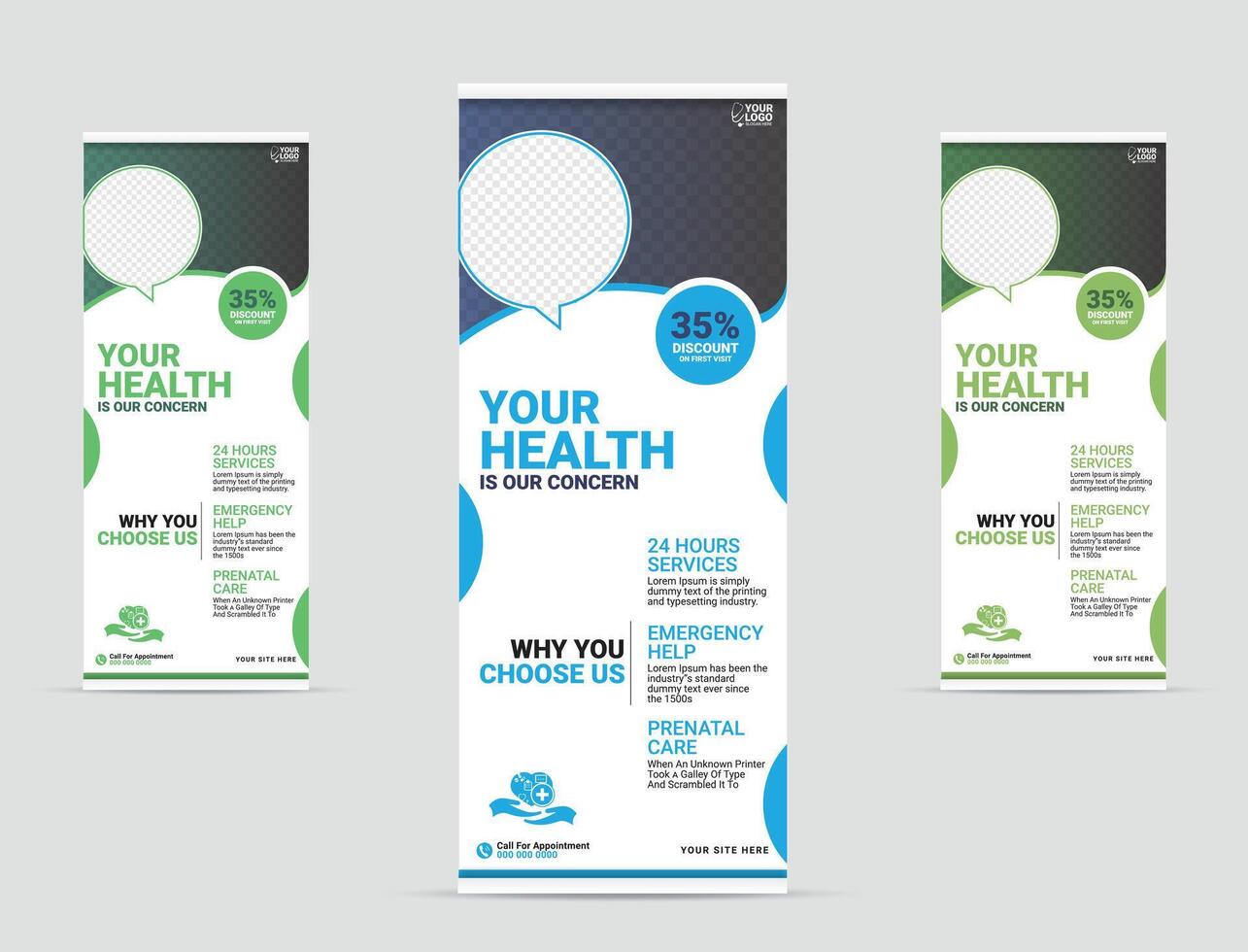 Clean Medical Roll Up Banner Template for Healthcare and Clinics vector
