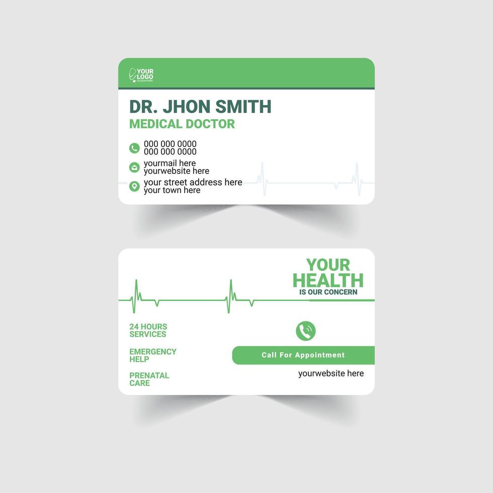 Modern Green Medical Business Card Design for Doctor or Clinic vector